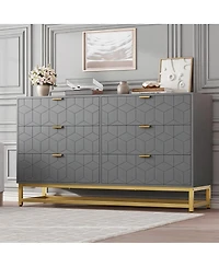 6 Drawer Dresser for Bedroom, 53.5" Large Dresser with Metal Legs, Modern Chest Organizer with Wide Storage, Chest of Drawers for Bedroom, Entryway