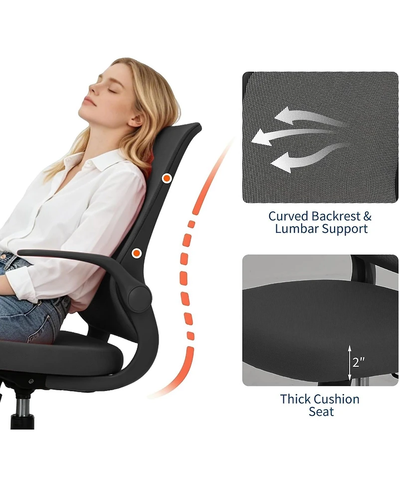 Black Ergonomic Mesh Office Chair with Flip-Up Arms and Lumbar Support