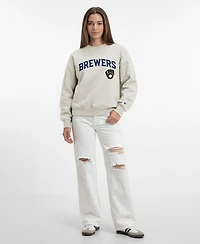 Champion Women's Milwaukee Brewers Crewneck Screen-Print Relaxed-Fit Sweatshirt