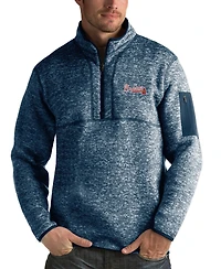 Antigua Men's Heathered Navy Atlanta Braves Fortune Half-Zip Sweater
