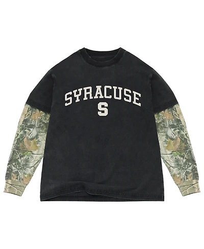 Uscape Apparel Men's Black/Camo Syracuse Orange Back Bay Twofer Heavyweight Long sleeves T-Shirt