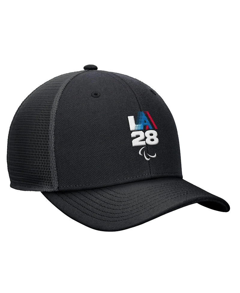 Nike Big Boys and Girls Black LA28 Summer Paralympics Retro Stripe Rise Adjustable Trucker Hat