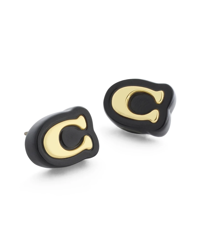 Coach Black Signature C Resin Stud Earrings