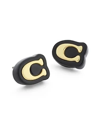 Coach Black Signature C Resin Stud Earrings
