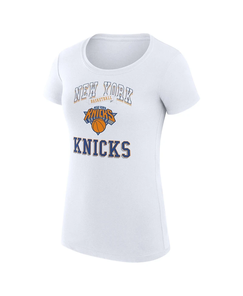 G-iii 4Her by Carl Banks Women's White New York Knicks Super-Slim Fit Lightweight Team Logo T-Shirt