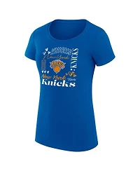 G-iii 4Her by Carl Banks Women's Blue New York Knicks Super-Slim Fit Lightweight Team Name Collage Graphic T-Shirt