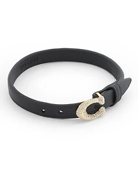 Coach Black Pave Signature C Buckle Leather Bracelet