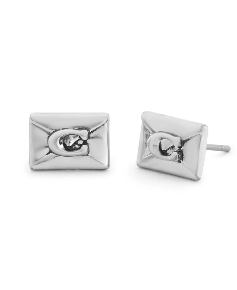 Coach Silver Heritage Signature Envelope Stud Earrings