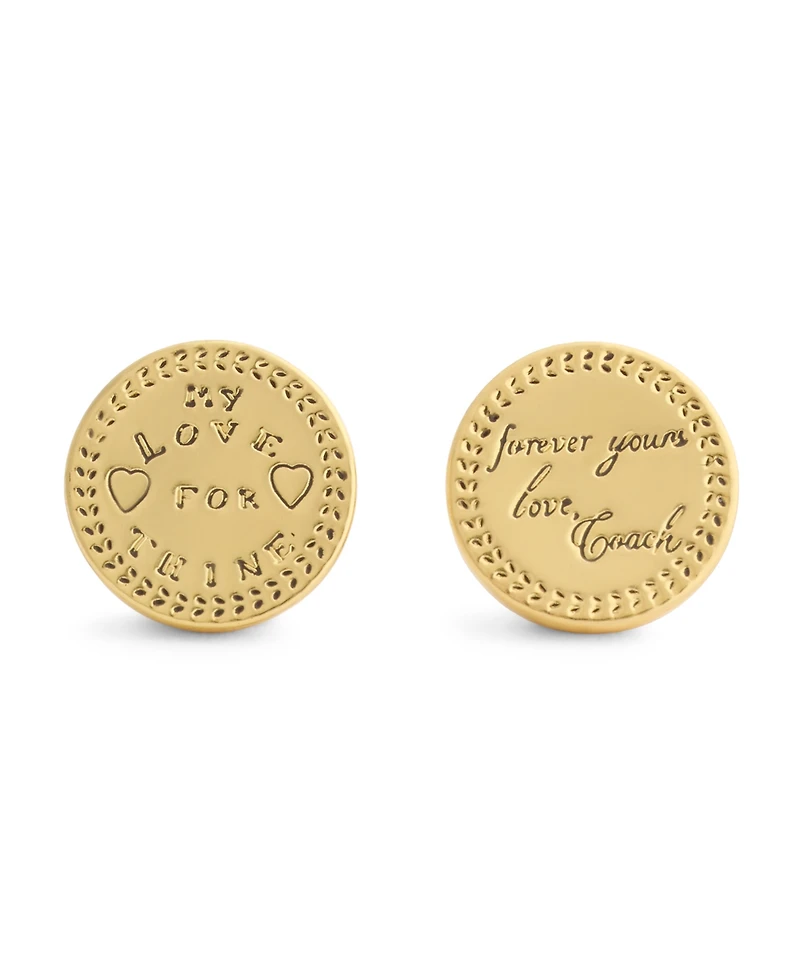 Coach Gold Heritage Signature Coin Stud Earrings