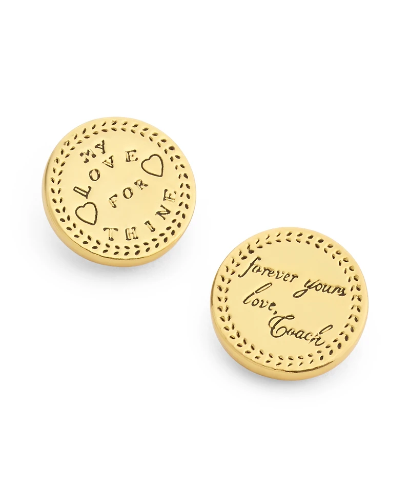 Coach Gold Heritage Signature Coin Stud Earrings