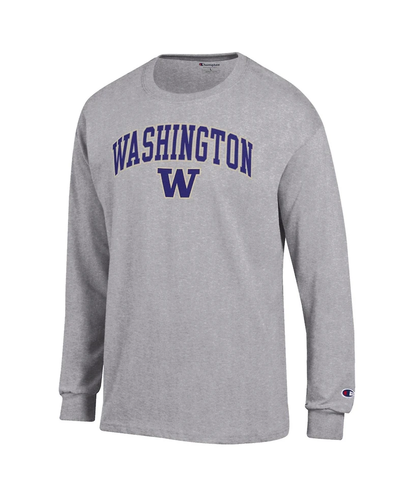 Champion Men's Champion Heather Gray Washington Huskies Arch Over Logo Long sleeves T-Shirt