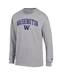 Champion Men's Champion Heather Gray Washington Huskies Arch Over Logo Long sleeves T-Shirt