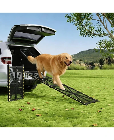 63 x 17 in Dog Ramp for Car Suv Truck, Foldable Non-Slip Steel Frame Pet Ramp for Large Dogs, Vehicle Access Ramp for Cars Stairs