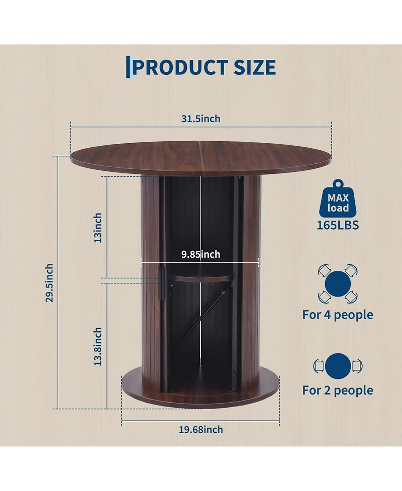 Small Round Dining Table for 2-4, 31.5" Engineered Wood Kitchen Table with Center Storage Column, Farmhouse Space-Saving Design for Apartment