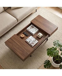 Walnut Coffee Table with Hidden Storage and Sliding Top, Engineered Wood Rectangular Cocktail Table for Living Room Apartment Office