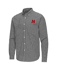 Antigua Men's Black Nebraska Huskers Ellis Woven Tri-Blend Long sleeves Button-Down Shirt