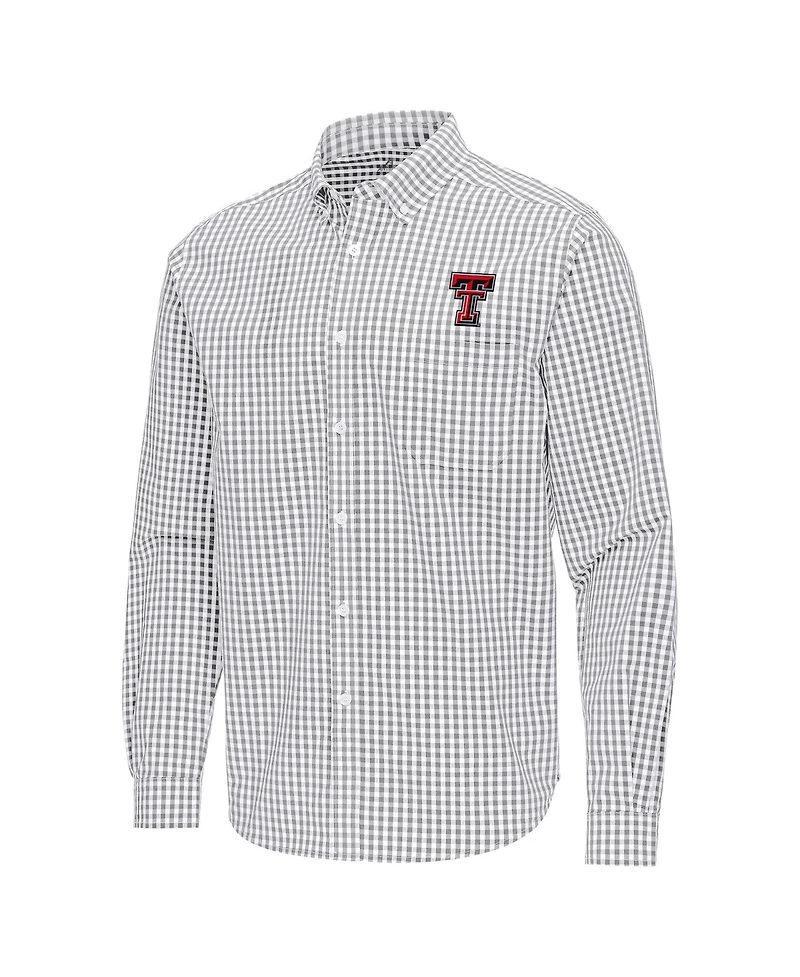 Antigua Men's Gray Texas Tech Red Raiders Ellis Woven Tri-Blend Long sleeves Button-Down Shirt