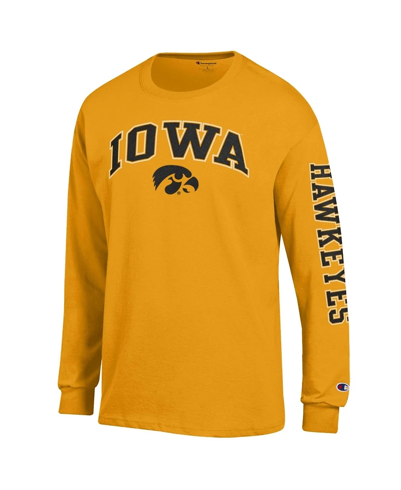 Champion Men's Gold Iowa Hawkeyes Arch Over Logo 2-Hit Long sleeves T-Shirt