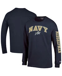 Champion Men's Navy Midshipmen Arch Over Logo 2-Hit Long sleeves T-Shirt