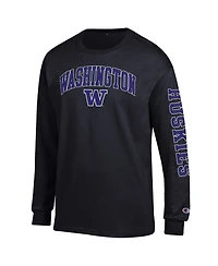 Champion Men's Black Washington Huskies Arch Over Logo 2-Hit Long sleeves T-Shirt