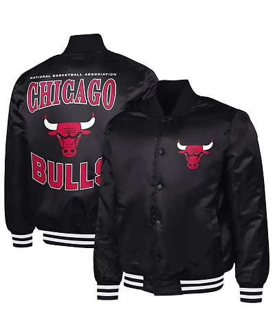 G-iii Sports by Carl Banks Men's Black Chicago Bulls Adaptive Bold Logo Satin Varsity Jacket