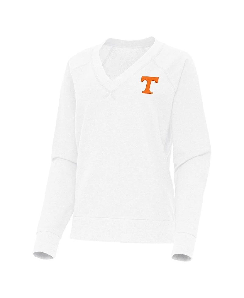 Antigua Women's White Tennessee Volunteers Varsity V-Neck Tri-Blend Pullover Sweatshirt