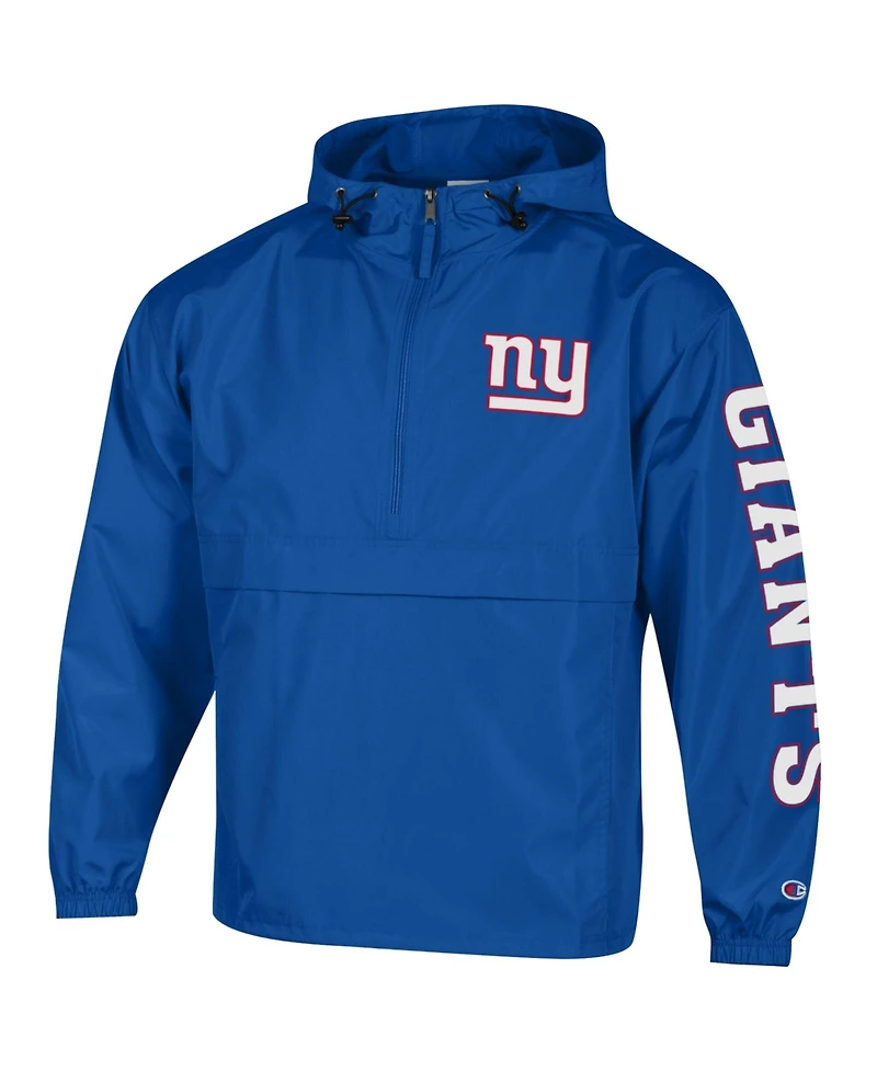 Champion Men's Royal New York Giants Packable Hooded Windbreaker Half-Zip Jacket