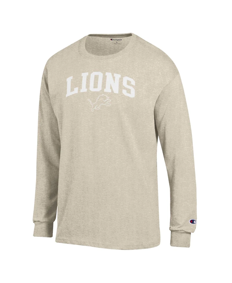 Champion Men's Heather Oatmeal Detroit Lions White Ink Jersey Long sleeves T-Shirt