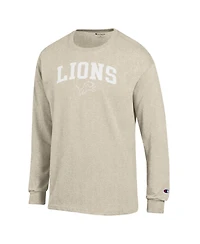 Champion Men's Heather Oatmeal Detroit Lions White Ink Jersey Long sleeves T-Shirt
