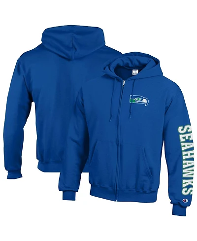 Champion Men's Royal Seattle Seahawks Power Blend Fleece Full-Zip Hoodie