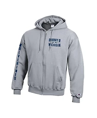 Champion Men's Heather Gray Michigan Wolverines Varsity Power Blend Full-Zip Fleece Hoodie