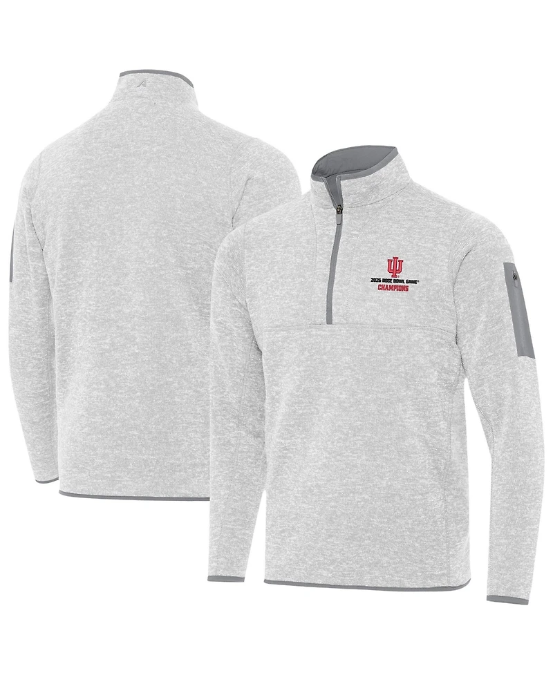 Antigua Men's Heather Gray Indiana Hoosiers College Football Playoff 2026 Rose Bowl Champions Fortune Quarter-Zip Pullover Sweatshirt