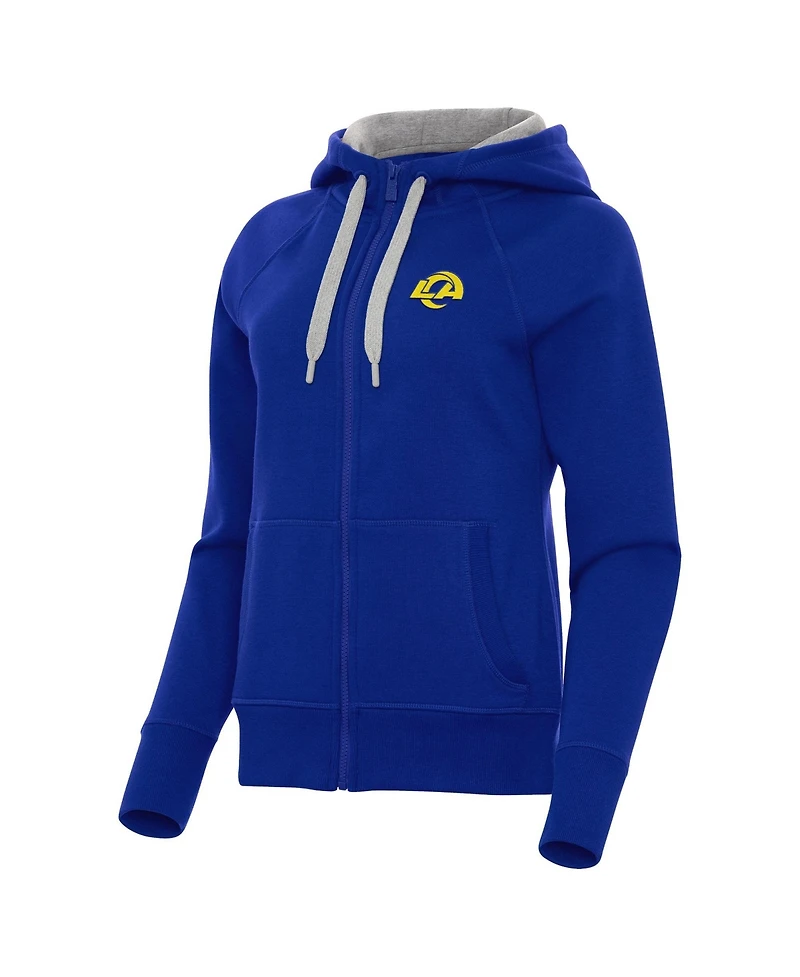 Antigua Women's Los Angeles Rams Victory Brushed-Back Fleece Embroidered Graphics Full-Zip Hoodie
