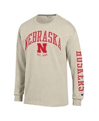 Champion Men's Heather Oatmeal Nebraska Huskers Neutral Arch Long-Sleeve T-Shirt
