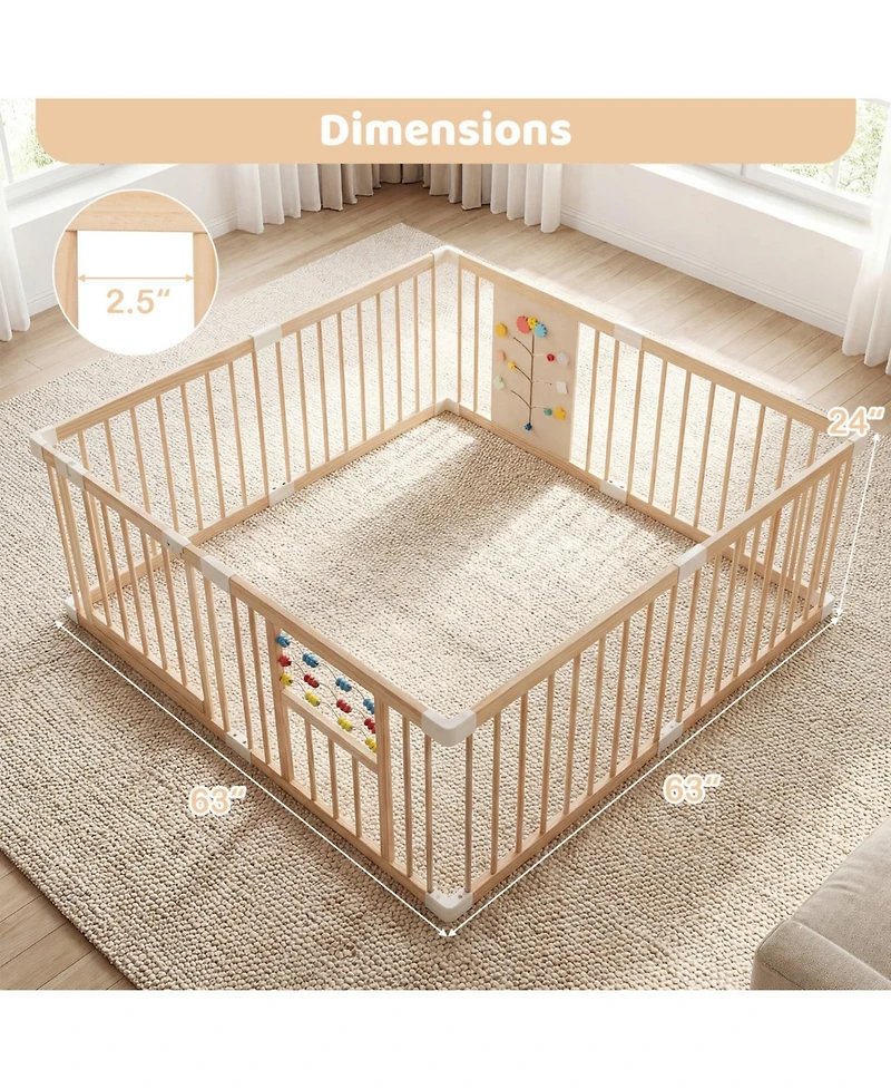 Slickblue Large Adjustable Wooden Playpen for Babies, Infants and Toddlers
