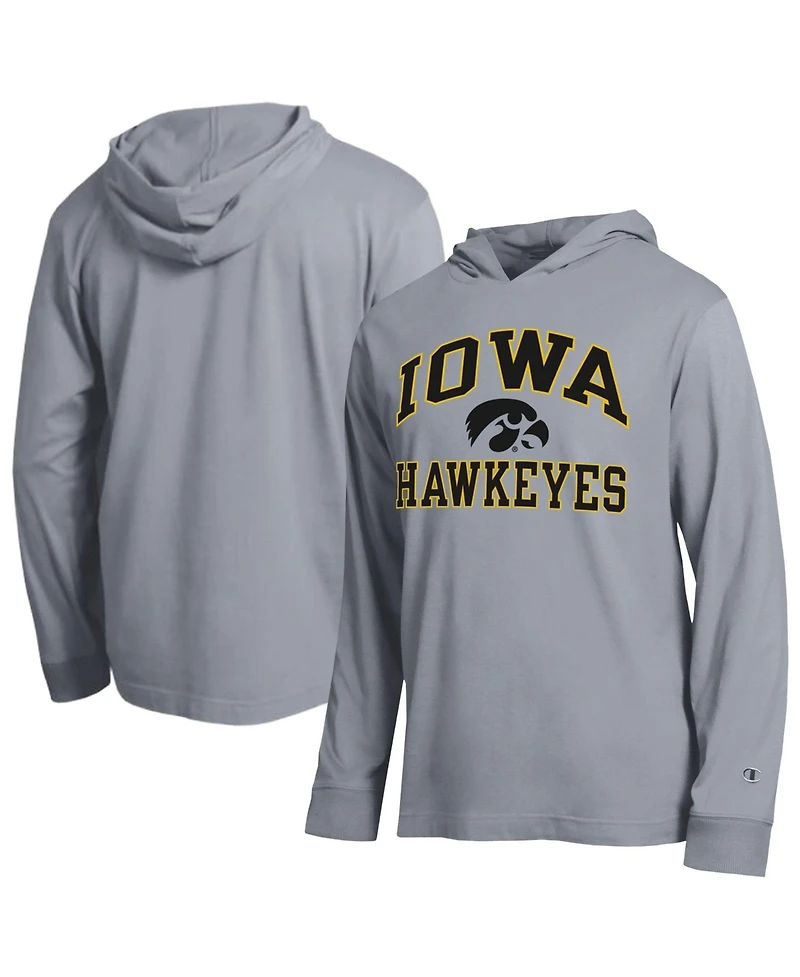 Champion Men's Heather Gray Iowa Hawkeyes High Motor All-Star Long sleeves Hooded T-Shirt