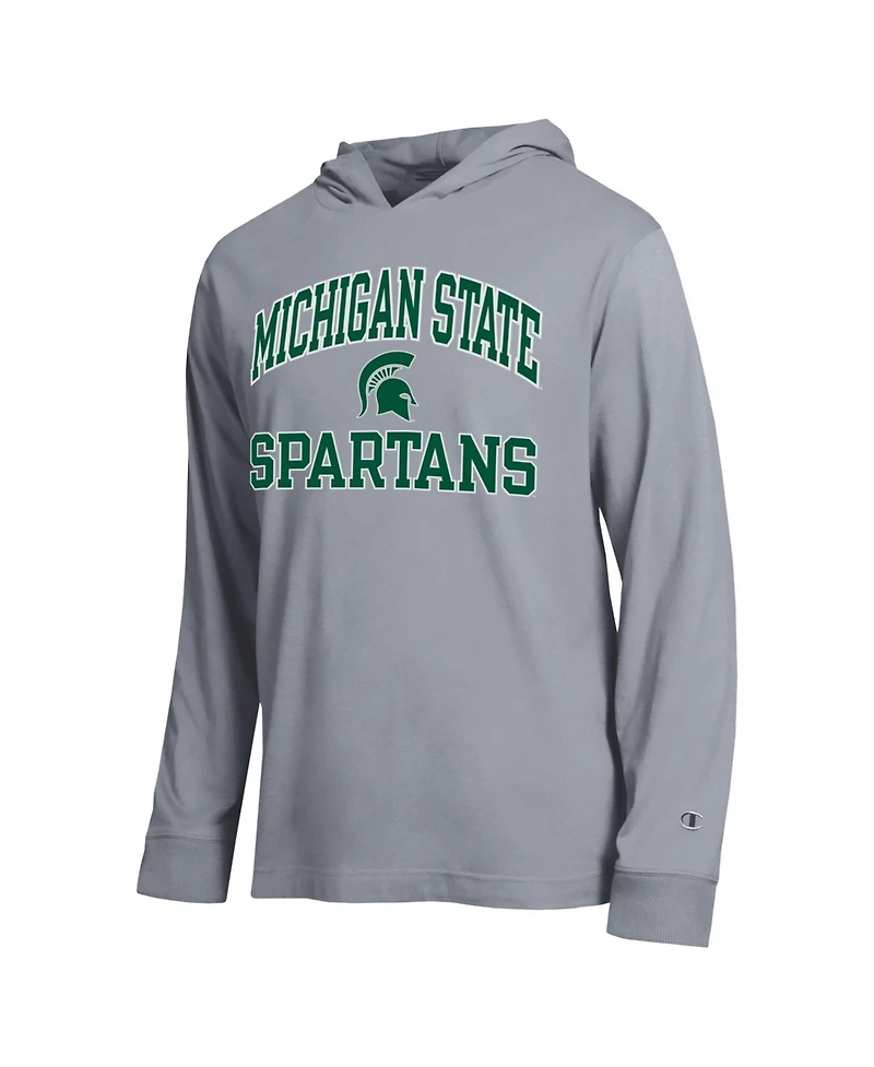 Champion Men's Heather Gray Michigan State Spartans High Motor All-Star Long sleeves Hooded T-Shirt