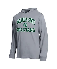 Champion Men's Heather Gray Michigan State Spartans High Motor All-Star Long sleeves Hooded T-Shirt