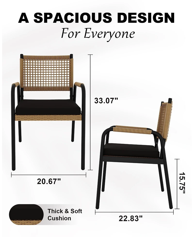 homfan Set of 2 Or 4 Stackable Dining Armchairs - Weatherproof Polyrattan and Breathable Textilene, Heavy Duty Metal Frame with Cushions, for Garden