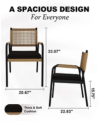 homfan Set of 2 Or 4 Stackable Dining Armchairs - Weatherproof Polyrattan and Breathable Textilene, Heavy Duty Metal Frame with Cushions, for Garden