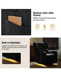 Rosalina Modern Recliner with Built-In Nightlight and Wooden Base
