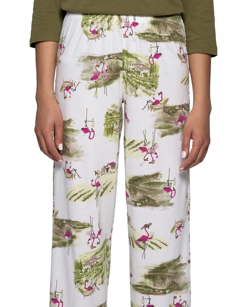 Hue Women's Vineyard Flamingos Relaxed-Fit Flamingo-Print Cotton-Blend Pajama Pants