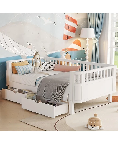 Streamdale Furniture Twin Size Wood Platform Bed with Rails for Kids