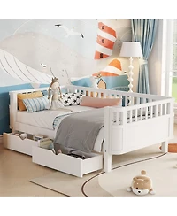 Streamdale Furniture Twin Size Wood Platform Bed with Rails for Kids