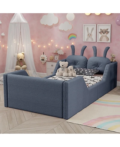 Streamdale Furniture Twin Upholstered Platform Bed with Rabbit Cushion and Removable Side Rails