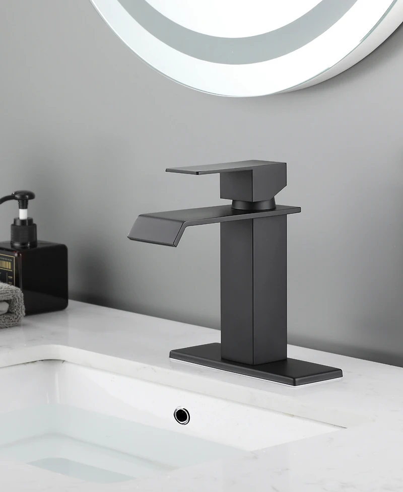 Thirtypeachy Single Handle Waterfall Bathroom Sink Faucet with Pop-Up Drain, Stainless Steel, Deck Mount