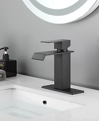Thirtypeachy Single Handle Waterfall Bathroom Sink Faucet with Pop-Up Drain, Stainless Steel, Deck Mount