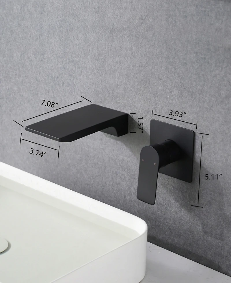 Thirtypeachy Wall-Mounted Bathroom Sink Faucet with Single Handle, Waterfall Spout and Rough-In Valve Included