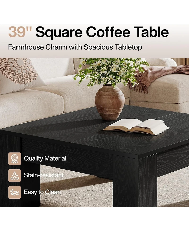 Tribesigns Square Coffee Table, 39-Inch Wooden Table with Sturdy Legs, Easy Assembly