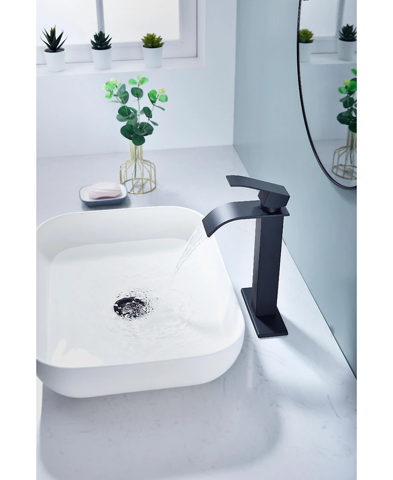 Thirtypeachy Single Handle Waterfall Bathroom Sink Faucet, Stainless Steel Vessel Faucet with Pop-Up Drain, No Overflow